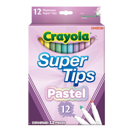 CRAYOLA Super Tips, Feutres lavables à Pointe Moyenne, Set de 12 pièces, pour l'école et Les Loisirs créatifs, Exercices de lett
