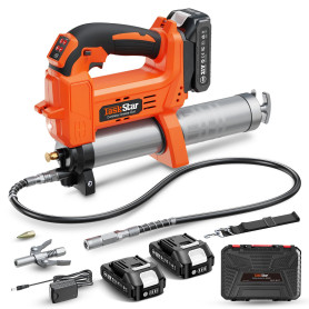 TaskStar Pompe à Graisse électrique: Pompe a Graisse Améliorée avec Contrôle Automatique du Volume de Graisse, 2 Batteries, 3 Co