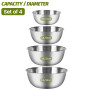 Chuner Lot de 4 Cul de Poule Inox, 4 Saladiers de tailles différentes (0.7 L, 1.2 L, 1.8 L, 2.5 L) Bol Inox Cuisine Bowl de Méla
