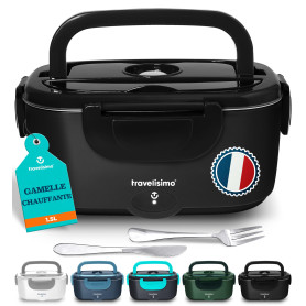TRAVELISIMO Gamelle Chauffante 80W Lunch Box Chauffante 1,5L Chauffe Plat Voiture 3 en 1 220V 24V 12V, Gamelle Chauffante Allume