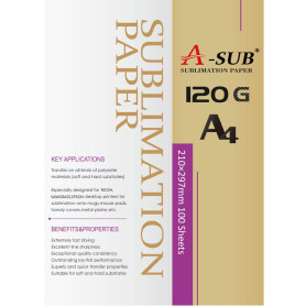 A-SUB Papier de sublimation A4, 210x297 mm, 100 feuilles, 120 g/m², Compatible avec les imprimantes à sublimation EPSON, SAWGRAS