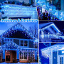 PBGMRT Guirlande Lumineuse Exterieur, Rideau Lumineux Noel 10+5m - IP65 Étanchéité, 8 Modes (Bleu-Blanc), Télécommande, Minuteri