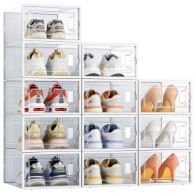 StowBin Lot de 12 boîtes de rangement à chaussures empilables en plastique transparent avec portes pour femme/homme, 32,5 x 23 x