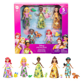 Princesses Disney Les Princesses et leurs Amis Coffret de 5 mini-poupées articulées avec jupe ou pantalon amovible et 5 figurine