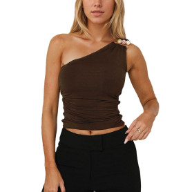 EMOTTOS Femmes Bohemia Débardeurs Asymétriques, Sexy Y2K sans Manches Froncé Haut, Débardeurs Moulants sans épaules avec Boucle 