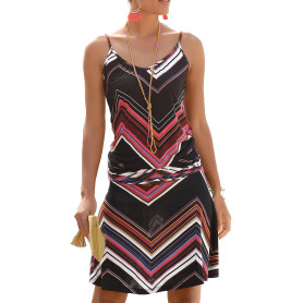 JFAN Robe de Plage d'été Femme Casual Boheme Florale Sans Manches Tunique T Shirt Vagues Imprimées