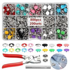 200 Kits Boutons Pression Metal Couture Sans Couture Kit Pince Bouton Pression Avec Presser Les Boutons-Pression en MéTal pour l