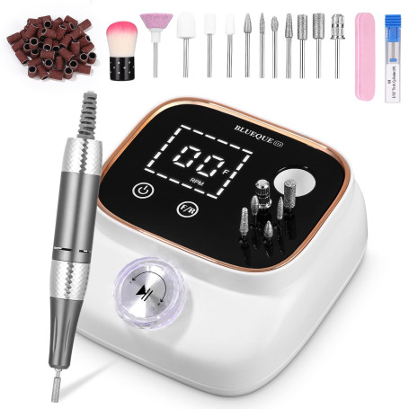 Exyvox Ponceuse Pour Ongles Professionnelle, Lime A Ongle Electrique, 45000RPM, Ponceuse Ongles avec Écran LCD, Ensemble d’acces