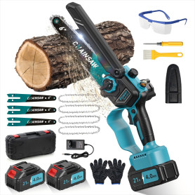Mini Tronconneuse a Batterie 8000mAh, 6 Pouces 1000W Tronconneuse Electrique Sans Fil Brushless avec Graisseur Automatique, Elag