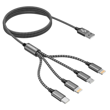 Câble Multi Chargeur,4 en 1 Câble Universel,[1.2M] Câble Multi USB de Chargement avec Lightning Câble USB Type C Micro Connecteu