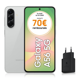 Samsung Galaxy A56 5G, Smartphone Android, 256 Go, Chargeur Secteur Rapide 25W Inclus, Smartphone déverrouillé, Gris, Version FR