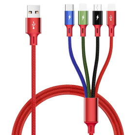 Minlu Câble Multi USB, Câble de Charge 4 en 1 [1,8M 3.5A] Cordon de Charge Rapide Nylon Tressé, Cable USB Multi Embout avec 2*iP