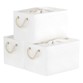 Yawinhe Lot de 3 Paniers de Rangement Pliables, Tissu, Boîtes pour étagères, avec Cordon de Serrage et 2 Poignées, pour Vêtement
