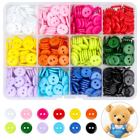 Furuising Lot de 600 Boutons Colorés, 11,5 mm à 2 Trous en Résine Boutons Ronds Bouton avec Boîte de Stockage pour Enfants Vêtem