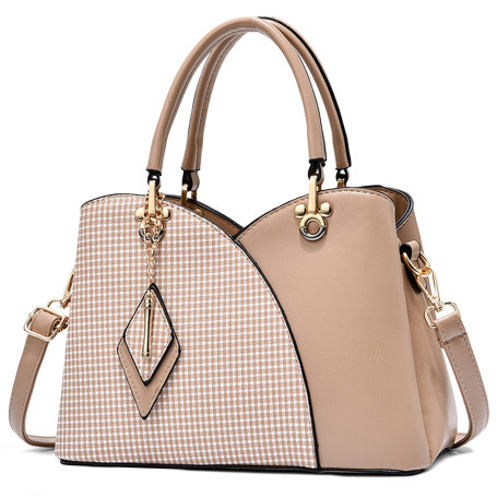 FORRICA Sac à Main Élégant Carreaux Sacs à Bandoulière Dames Mode Sac portés Main PU Cuir Sac Fourre-Tout avec Pendentif Rhombus