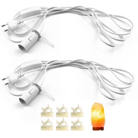 LongZYU 2 Pièces Câble pour Lampe à Sel Blanc avec Prise Européenne et Interrupteur 3,5 m Isolation Câble Douille pour Lampe de 