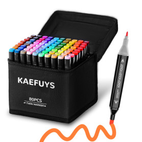 KAEFUYS marker Feutres Alcool Professionnels 80 Couleurs – Twinmarkers Double Pointe pour Coloriage Adulte, Art, Croquis et Écri
