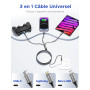Câble Multi USB, 3 en 1 Câble Universel Rapide [1.2M] Cable Multi Chargeur USBC Nylon Tressé Micro USB Type C Lightning Cable po