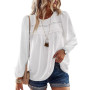 TUUHAW Tee Shirt Femme Boho Col Rond Top Manches Longues Dentelle Blouse Haut Chic et Élégant Chemise Automne Tunique