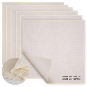 6 Pièces Étamine Alimentaire Filtrant Tissu en Coton Non Blanchi Mousseline, 4 Pièces (50x50cm) + 2 Pièces (60x60cm), Lavable Ré