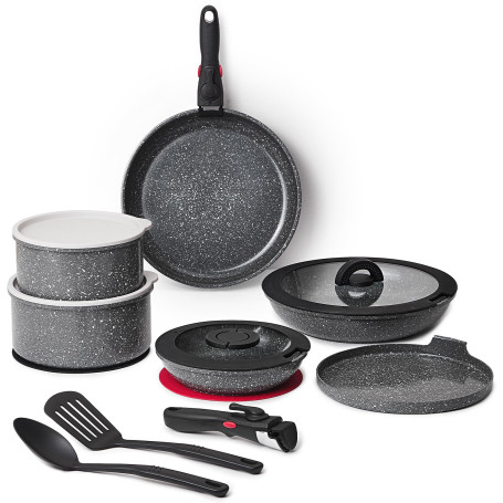 ROSSETTO Batterie de Cuisine, Set de casserole poele induction avec poignée amovible et revêtement anti-adhésif en céramique, em