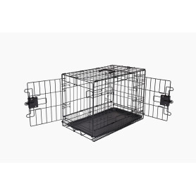 Amazon Basics Cage pour chien Durable,Pliable en fil métallique avec plateau, Double porte, Noir, L 56 x l 33 x H 40.6 cm