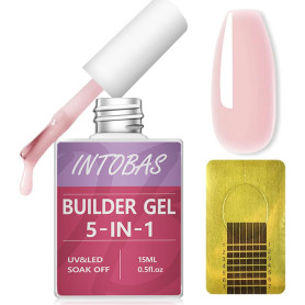 INTOBAS 15ml Builder Gel 5 en 1, Gel de Construction Ongle, Gel Pose Americain, Gummy Base et Structure Avec 100Pcs Chablon Ongl