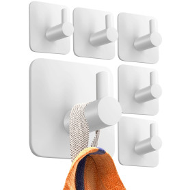 4smile Crochet Adhesif Mural - 6 Pièces, Porte Serviette Salle de Bain, Accroche Torchon Cuisine, Portemanteau Autocollant Acier