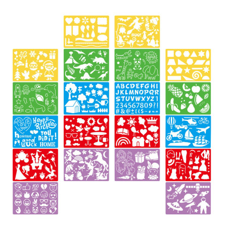 20 Pièces Pochoir de Dessin,Pochoirs de Peinture en Plastique en Couleur pour Enfants,Réutilisable Pochoirs de Journal pour Arti
