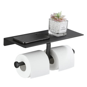 Gricol Porte Rouleau de Papier Toilette Hygiénique sans Perçage avec Etagère de Téléphone Portable Support Mural Double pour Sal