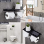 Gricol Porte Rouleau de Papier Toilette Hygiénique sans Perçage avec Etagère de Téléphone Portable Support Mural Double pour Sal