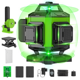 ponoseu Niveau Laser 4 x 360°, Niveau Laser Chantier Autonivelant 4D 16 Lignes avec 2 x Batterie, Nivellement Automatique, Suppo