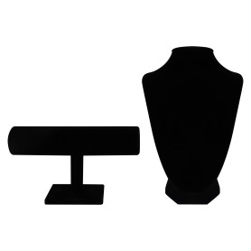 BELLE VOUS Presentoir Collier Buste en Velours Noir et Porte Bracelet en T (2 Pièces) - Presentoir Bracelet et Montres - Idéales