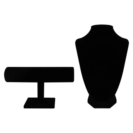 BELLE VOUS Presentoir Collier Buste en Velours Noir et Porte Bracelet en T (2 Pièces) - Presentoir Bracelet et Montres - Idéales