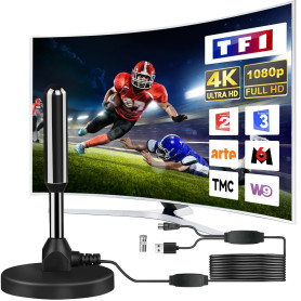 Antenne TV IntéRieur Puissante, Nouveau pour 2025 Antenne TNT IntéRieur Puissante, CâBle Coaxial De 5m, RéCeption Longue Distanc