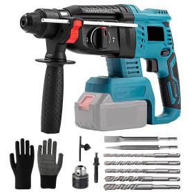 Professional 18V System Perforateur Sans-fil, Marteau Perforateur sans Fil avec 10 Forets et Poignée Antichoc pour Béton, Métal,