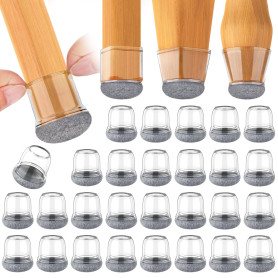 ONEBOOM 32 Pièces Protection Pied de Chaise Silicone en Feutre Épaissi,Moyen Transparent Patins pour Chaises,Embouts Protege Pie
