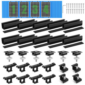 BOSYTRO Kit de Montage PV pour 4 Module,Support de Panneau Solaire, Rail Noir de 12 CM,Clips de Drainage d'eau 30 MM, Pince Régl