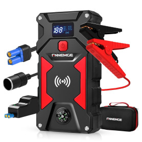 FNNEMGE Booster Batterie 6000A 26800mAh Jump Starter (jusqu'à Tout Le Essence, Moteur Gazole 10,0L), avec Port de Charge USB, lu