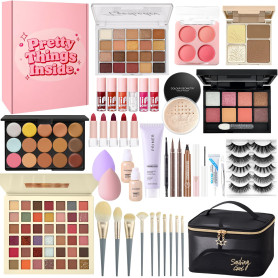 Kit Maquillage Femme, Mallette et Coffret de Maquillage, Coffret Cadeau Maquillage avec Palette à Yeux Correcteurs Contour Fond 