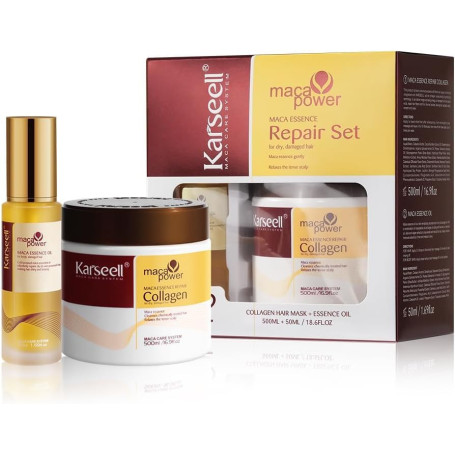 Karseell Collagen Masque Cheveux et Huile Cheveux, Maca Essence Set de Réparation pour Cheveux Secs et AbiméS Tous Types de Chev