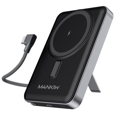 MANKIW Batterie Externe pour MagSafe, 10 000 mAh 22,5 W Magnétique PowerBank sans Fil à Charge Rapide avec Support Réglable, Câb