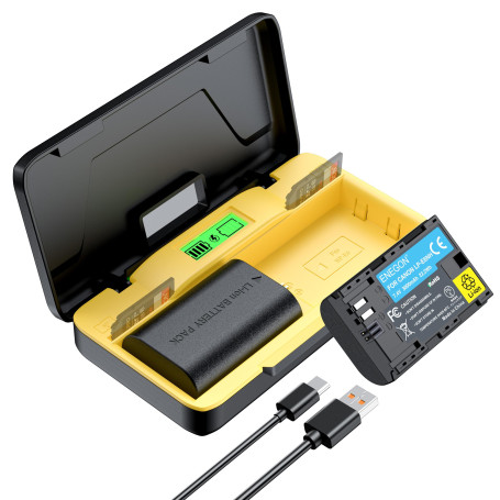 ENEGON LP-E6NH Lot de 2 chargeurs Rapides à Double mémoire 20 W (2 x 3000 mAh) Compatible avec Canon EOS 5D, 6D, 7D, 60D, 70D, 8
