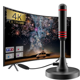 2025 Nouvelle Antenne TV Intérieur Puissante TNT, 500KM Longue Portée et Antenne TV Intérieure à 360 °, pour 1080P 4K Chaînes Té