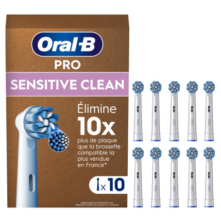 Oral-B Pro Lot De 10 Brossettes De Rechange Sensitive Clean, AUTHENTIQUES, Blanches, Brins Ultra Doux Pour Les Gencives Plus Sai