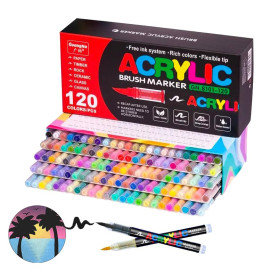 Guangna Feutres acryliques 120, feutres à pointe fine flexible et précise, encre opac superposable, cahier de coloriage, verre, 