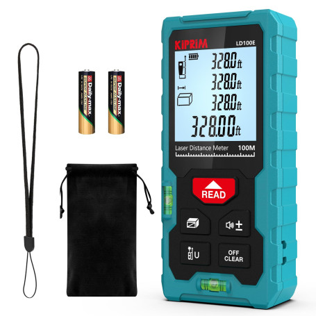Télémètre Laser Mètre Laser 100M Numérique avec 2 Niveaux à Bulle,Réflecteur,Mesure de Longeur Surface Volume Pythagore Kiprim L