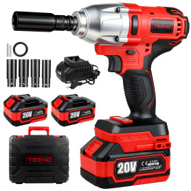 TEENO Clé à Chocs Sans Fil Brushless,Couple Maximal 600 Nm,1/2"Boulonneuse à Choc Electrique avec 2x4.0 Ah,Visseuse à Chocs avec