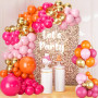 Kit Arche Ballon Rose Orange, Guirlande de Ballons Rose Orange avec Métallique Chrome Doré Latex Ballons pour Filles Enfant Fête