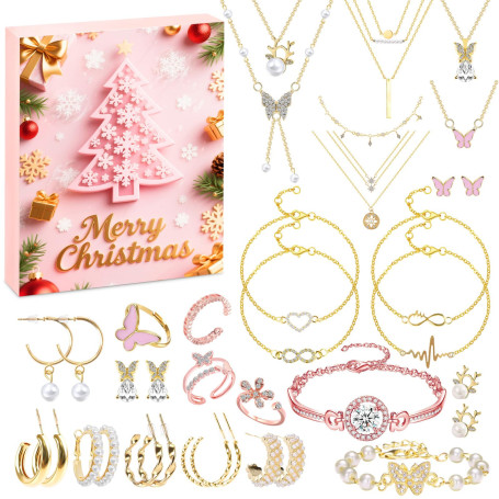 Calendrier Avent Bijoux Fille, 24 Surprises Calendriers de l'avent Bijoux Fille, Calendrier de Noël Ado Fi-lle Charms Création K